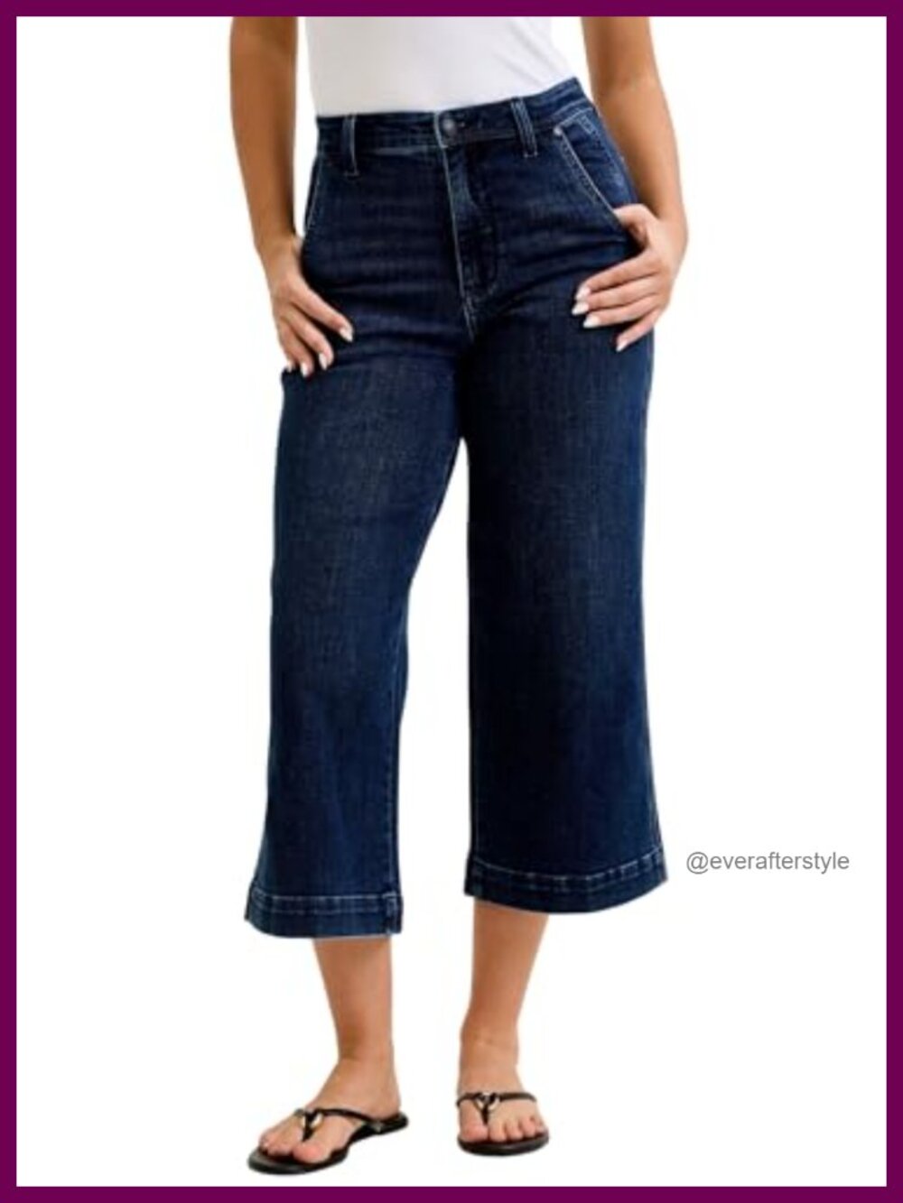 High Waisted Ankle Wide Leg Trouser Jeans Stretch Denim